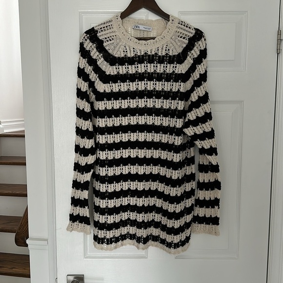ZARA CROCHET STRIPED POINTELLE KNIT SWEATER DRESS Size Medium Mini dress - Picture 4 of 8